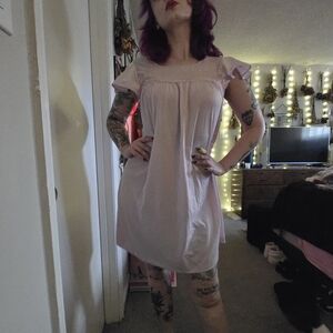 Vintage 1970s Lavender Flutter Sleeve Slip Nightgown Dress